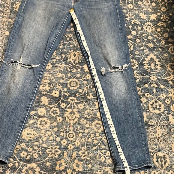 Mother The Looker Crop Blue Distressed Ripped Jeans Whole Lotta Trouble - Picture 10 of 13